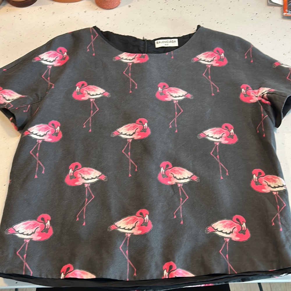 Balenciaga silk/wool blend flamingo top